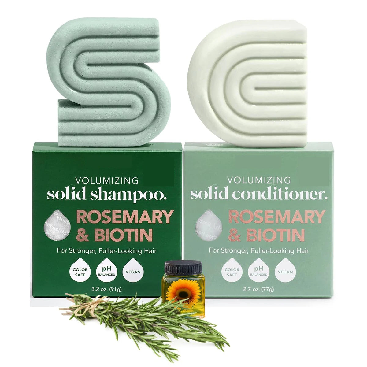 2PCS Sheeamy Rosemary & Biotin Shampoo and Conditioner Bar Set for Thinning Hair - 2Pc Volume Shampoo Bar & Conditioner Bar