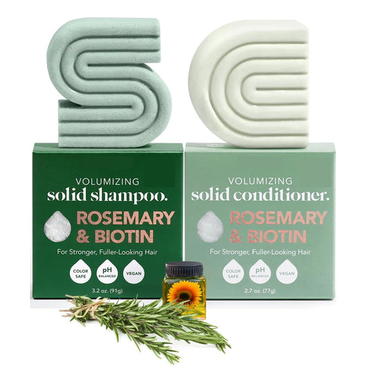2PCS Sheeamy Rosemary & Biotin Shampoo and Conditioner Bar Set for Thinning Hair - 2Pc Volume Shampoo Bar & Conditioner Bar